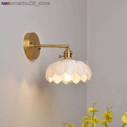 Lamps Shades IWHD Nordic brass wall lamp bedside reading bathroom mirror lamp creative small copper glass LED wall lamp Q240416