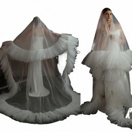 two Layer Wedding Veil Ruffled Edge Tulle Bridal Veil With Comb Fluffy Bride Veils Cover Face Veil T51p#