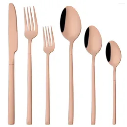 Dinnerware Sets 6Pcs Rose Gold Cutlery Set Knife Dessert Fork Spoon Coffee Stainless Steel Tableware Party Kitchen Flatware