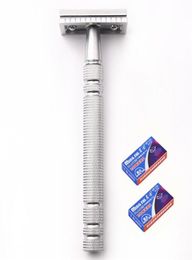 1Razor 10 Blades Men Shaving Classic Safety Razor Manual Shaver Matte Nonslip Blank Brass Long Handle Double Edge Razor253c3905616