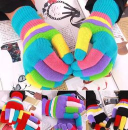 INS Winter Xmas Boys Girls Multicolor Rainbow Knitted Gloves Cute Children Colorful Stripe Finger Gloves Kids Warm Berlin Gloves9291730