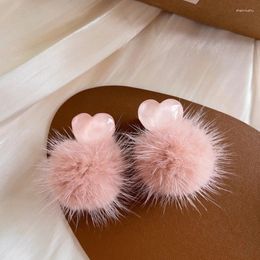 Dangle Earrings Sweet Pink Fluffy Hairball Cute For Women Girls Party Jewellery Fashion Pom Heart Drop
