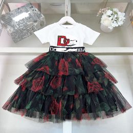 DG2024 High-End-Sommer-Mädchen-Kleid-Kuchenrock-Spitze Rock kurzärmeliges T-Shirt und kurzer Rock zweiteiler Set Girl Clothes Kinderkleid Größe 100-150 cm