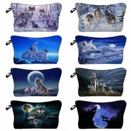 wolf Print Women's Cosmetic Bag Outdoor Portable Candy Bag Customizable Travel Toiletry Bag Pencil Case For Boy Makeup Organiser 42SX#