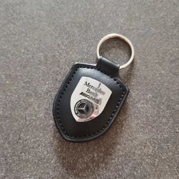 Äkta läder Zinklegering Auto Key Chain Car Logo Keychains Case FOB Shell Holder for Mercedes Benz AMG Keyrings