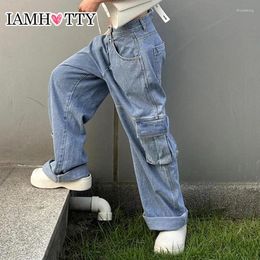 Women's Jeans IAMTY Street Style Wide Leg Cargo Pants High Waist Baggy Straight Denim Vintage Casual Basic Loose Korean Fashion