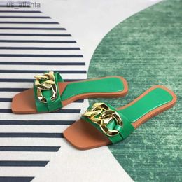 Slippers Ladies Slides Metal Buckle Design Summer Shoes for Women Outdoor Beach Female Flip Flops Soft Rubber Bottom Flat Heels H240416