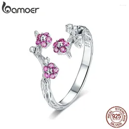 Cluster Rings BAMOER 925 Sterling Silver Winter Blooming Plum Flower Open Size For Women Wedding Engagement Jewelry BSR022