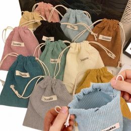 corduroy Storage Bags Coin Purse Key Drawstring Storage Bag Women Girls Jewellery Lipstick Cosmetic Tote Rope Pouch String Bags e9yT#