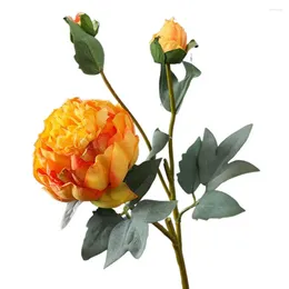 Decorative Flowers Artificial Flower Realistic Long Stem 3-Head Table Centrepiece Peony Silk For Dining Room
