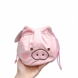 1pcs Kawaii Pink Pig Animal Carto Girls Plush Cosmetic Case Drawstring Bag Creative Storage Bags Travel Portable Bundle Pocket 8199#