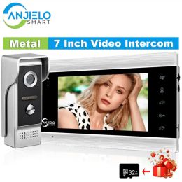 System Anjielo 7inch Home Video Intercom for Apartment Doorbell Camera Wired Videophone Unlock Motion Detection Security Protection