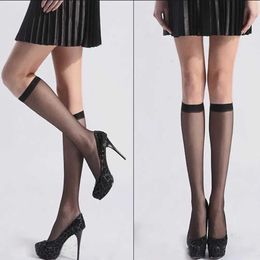 Sexy Socks Elastic Thin Sexy Nude Transparent Stocking Summer Fashion Black Mesh Tights Soft Comfortable Knee High Solid Colour Pantyhose 240416
