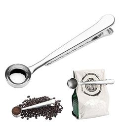 2 in 1 Durable Stainless Steel Spoon with Bag Clip Coffee Measuring Spoon Ground Tea Scoop with Bag Seal Clip Measuring Tools CCA13927816