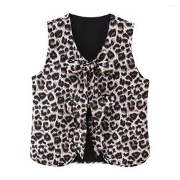 Women's Pants Straight-leg Long Stylish Lace-up Vest Coat Leopard Print Wide Leg Set With High Waist V-neck Waistcoat