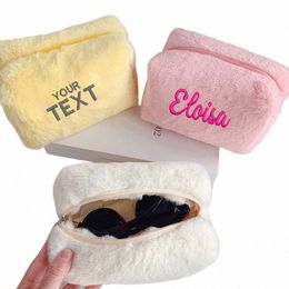 custom Name Solid Colour Cosmetic Bags Cute Fur Makeup Bag for Women Travel Make Up Toiletry Bag Wing Pouch Plush Pen Pouch 327c#