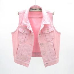 Women's Vests 2024 Spring Denim Vest Women Korean Fashion Short Sleeveless Jacket Casual Slim Pink Waistcoat Jeans Female Streetwear