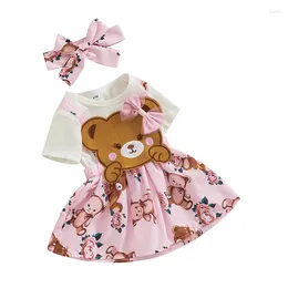 Clothing Sets Infant Baby Girl Summer Clothes Short Sleeve Bear Romper Dress Bodysuit Tutu Skirt Toddler Outfit 0-24M