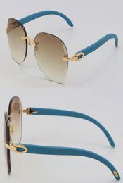 Whole Diamond Cut 3524012 Metal Rimless Sunglasses Blue Wood Frame Fashion High Quality Sun glasses Men Wooden Design Classica1272371