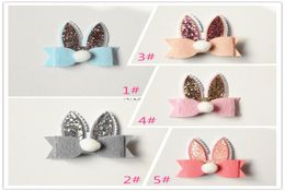 20pcs Cartoon Rabbit Ear Hair Bow Prince Baby Girl Hair Clips Bows Hairpin with Soft Ball Kids Cute Animals Barrettes1938368