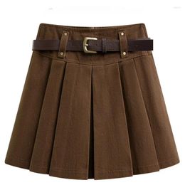 Skirts Korean Thicken Tweed Mini Women Vintage Autumn Winter High Waist Slim A-line Pleated Skirt Y2K Girls All-match Streetwear
