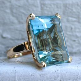 Sea Blue Topaz Stone Princess Diamond Ring Engagement Sapphire Ring 14K gold Anillos for women Bizuteria jade diamond Jewellery 2010189m