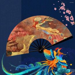 Decorative Figurines Vintage Chinese Style Silk Folding Fan Rave Dragon Colourful Phoenix Festival Animal Wedding Hand Dance Gif Musi V3M5