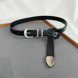 Waist Chain Belts Women Men Vintage Silver Black Waistband leather Cowskin Buckle BeltL240416