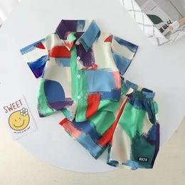 Summer Baby Girl Boy Clothes Kid Print Lapel Shirts Shorts Suit Short Sleeve Top and Bottom 2 Pieces Set Children Beach Wear 240416