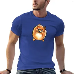 Men's Polos Red Pomeranian Paws Up T-Shirt Blouse Sports Fans