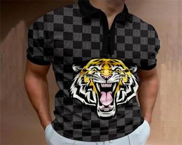 Mighty tiger pattern men039s zipper polo shirt high quality comfortable breathable fashionable cool daily travel work party9998148