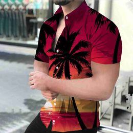 Men's Casual Shirts Coconut Tree Mens Womens Hawaiian Vocation Blouses Halloween Lapel Shirt Cuba Camisas Clothing Tropic 240417