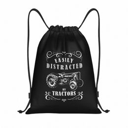 vintage Funny graphic easily distracted by tractor Drawstring Bags Gym Bag Hot Lightweight S8gT#