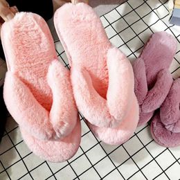 Slippers Plush Thick Velvet Woman Home Indoor Flip Flops Fur Slides Leisure Winter Autumn Slipper Female Comfort Footwear H240416 B1BX