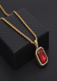 Bling Men039s Faux Lab Mini Ruby Pendant Necklaces Rope Cuban Chain Gold Plated Iced Out Sapphire Rock Rap Hip Hop Jewellery Acce9785118