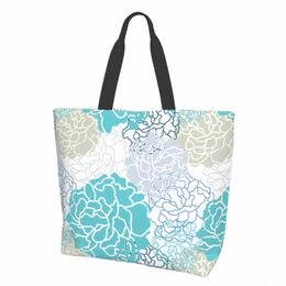 abstract Blue Grey Fr Dahlia Botan Floral Bright Colour Canvas Tote Bag for Women Weekend Kitchen Grocery Bags f9Ym#
