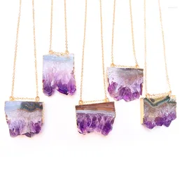 Pendant Necklaces Natural Gem Stone Amethyst Slice Purple Quartz WomenMale Raw Slab Geode For DIY Jewellery Making