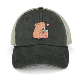 Berets Cute Capybara Loves Bubble Tea Cowboy Hat Beach Christmas Boy Women's