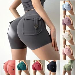 Shorts Women Sport With Pocket Buttocks Fitness Workout High Waist Tights Leggings Push Up Cycling Shorts Scrunch Gym Clothing 240416
