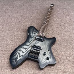Guitar New 6string headless electric guitar portable travel guitar ash wood transparent black stainless steel wire postage.