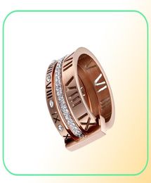 Rhinestone Rings For Women Stainless Steel Rose Gold Roman Numerals Finger Rings Femme Wedding Engagement Rings Jewelry3865087