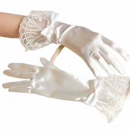 wedding Date White Satin Lace Short Gloves Ladies Bride Accories O12V#