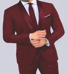 Custom Made Burgundy Shawl Lapel Men Suits Blazer Business Suits Wedding Suits Slim Fit Tailor Tuxedo Terno Masculino 2 Pieces Jac1828090