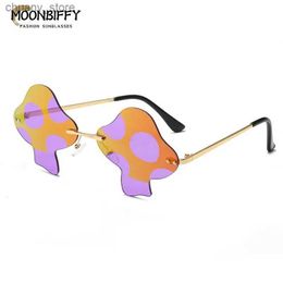 Sunglasses 2022 New Mushroom Rimless Sunglasses Personality Fashion Funny Party Glasses Concave Shape Sun Glasses Street Shooting Men Women Y240416