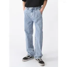 Men's Jeans Korean Washing Niche Zipper Solid Color Cotton Loose 2024 Spring Fashion Casual Elasticated Waist Vintage