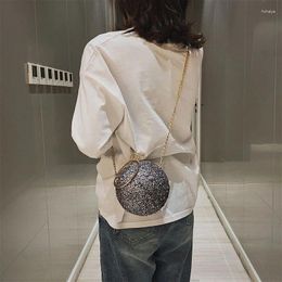 Drawstring Fashion Round Bag Sequins Evening Wedding Party Purse Shoulder Crossbody For Women