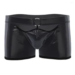 Underpants Sexy Men Open Crotch Short Pants Faux Leather Cock Ring Boxers Erotic Penis Pouch Underwear Male Gay Fetish Boxer