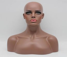 One Piece EMS Fibreglass African American Female Black Mannequin Head Bust For Lace Wigs Display323Q8623175