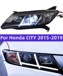 Car Front Lights for Honda City 20 15-20 19 Angel Eye LED DRL Dynamic Turning Signal Lamp Headlights