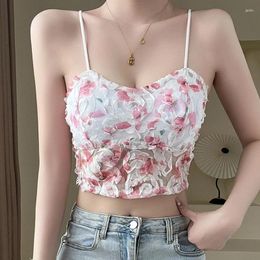 Camisoles & Tanks Lace Flower Print Cami Crop Tank Tops Vest Sexy Y2k Summer Sweet Camisole Women'S Streetwear Tube Top Elegant Slim Short